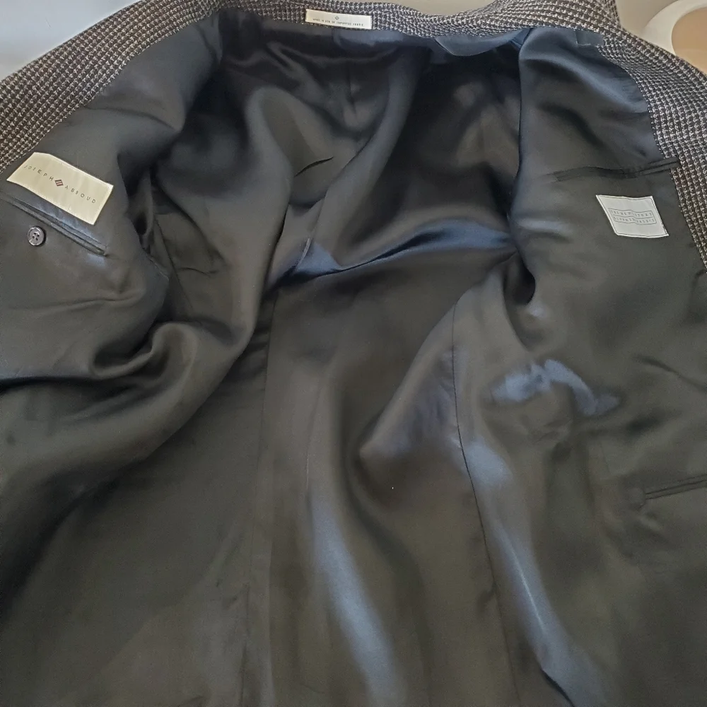 JOSEPH ABBOUD 42R Black Tan Wool Blend Suit Blazer Jacket 2 Button 90s Grandpa